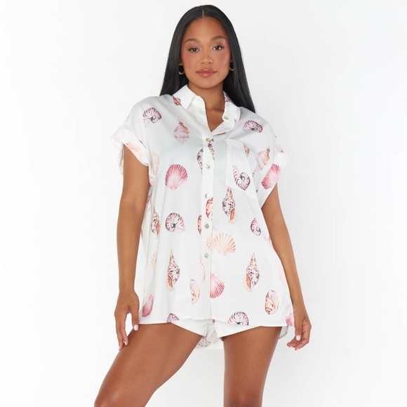 SHOW ME YOUR MUMU Day Dream PJ Top In White Shell Luxe Satin - Picture 4 of 6